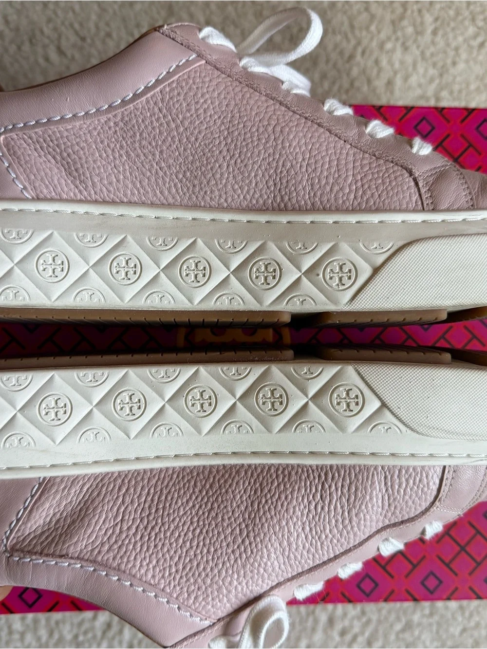 Tory Burch Blush Pink Leather Lace-Up Sneakers